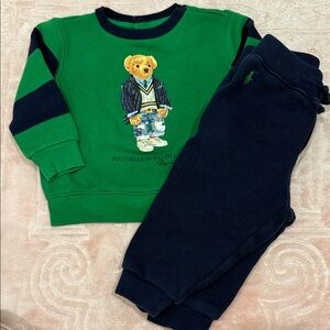 Ralph Lauren Green and Navy teddy bear sweatshirt and pajamas Set
